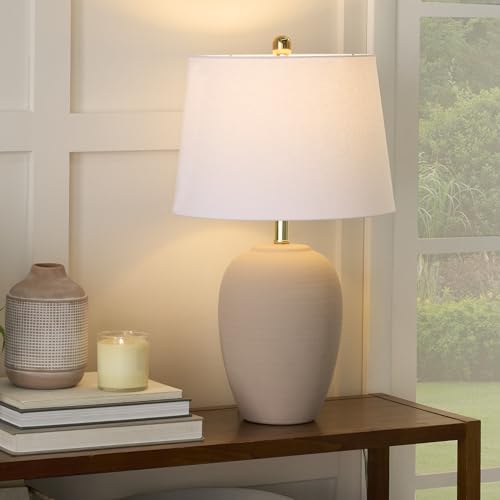 Image of Nourison Home 23 inch Light Pink Ceramic Jar Table Lamp for Bedroom, Living Room, Dining Office, with White Shade (Pack of 1)