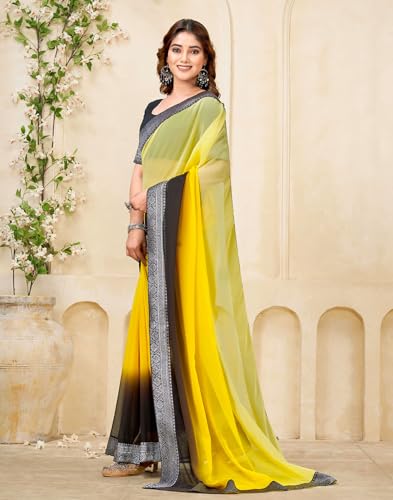 Image of SIRIL Women's Georgette Foil Printed Saree with Unstitched Blouse Piece