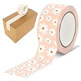 Whaline Groovy Daisy Decorative Packing Tape 110 Yard Boho Flower Gift Boxes Wrapping Tape Pink Daisy Shipping Tape for DIY Art Craft Small Business Sealing Boxes Mail Boxes Supplies