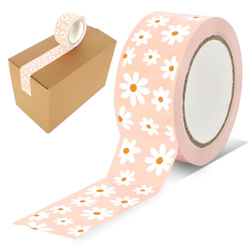 Whaline Groovy Daisy Decorative Packing Tape 110 Yard Boho Flower Gift Boxes Wrapping Tape Pink Daisy Floral Tapes for DIY Art Craft Small Business Sealing Mail Boxes Supplies