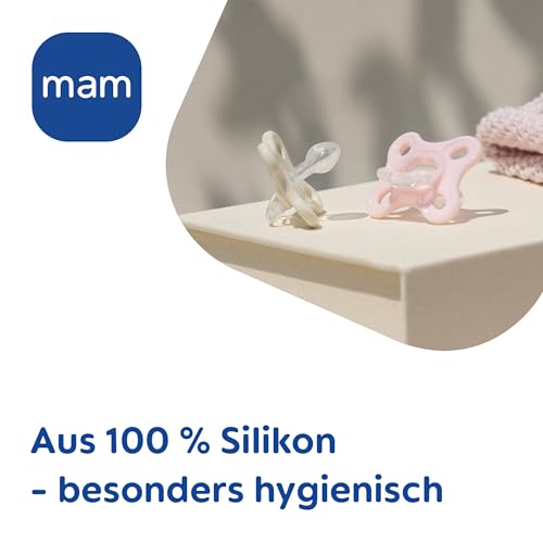 MAM Comfort Schnuller | 0-3 Monate | Schnuller für Frühgeborene und Neugeborene | stillfreundlicher Babyschnuller | besonders klein & leicht | extra sanft | 100% Silikon | blau/beige | 2 Stück 6