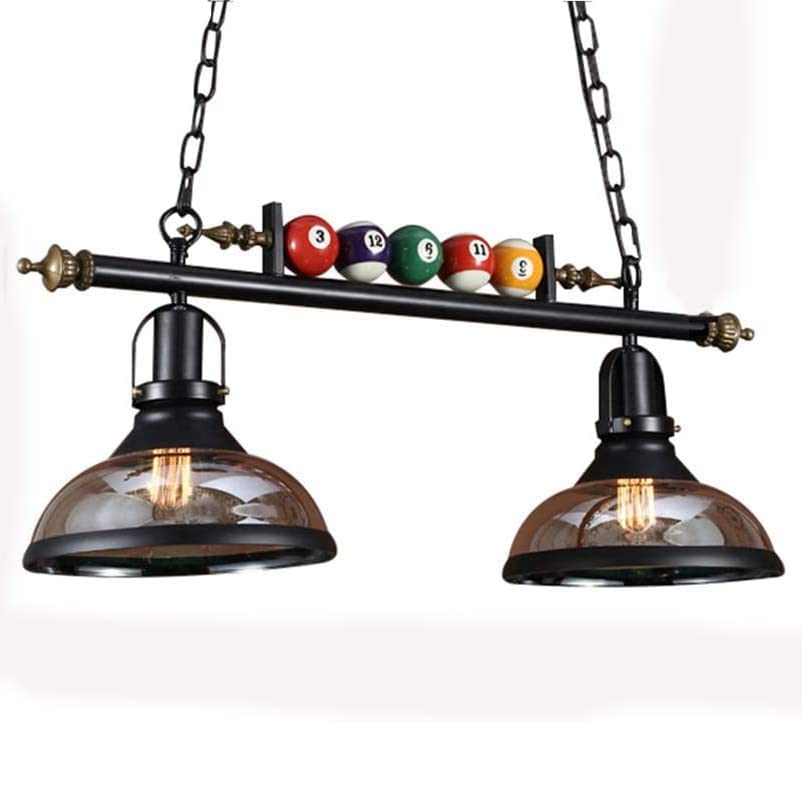 Chandelier billard rétro noir en métal avec 2 têtes E27 de 77 cm