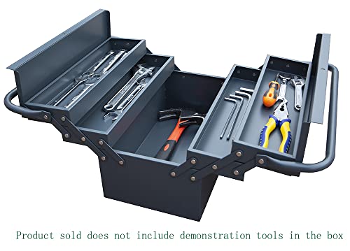 Metal Tool Box Tool Box 3 Level Folding 5 Tray, Steel Tool Box Cabinet Portable Tool Box With Handle - Adhesive Coating(Grey) #TOP1