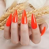 Almond Press on Nails Long, Jofay Fashion Fake Nails Reusable, Glossy False Nails with Glue, Solid C
