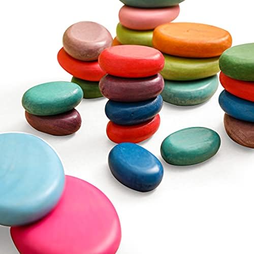 OESSUF 16PCs Stacking Rocks Wooden Stacking Toys Balancing Stacking Stones Wooden Stone Stacking Game for Toddler Wood Sorting Montessori Stacking Rocks for Kids Baby Block