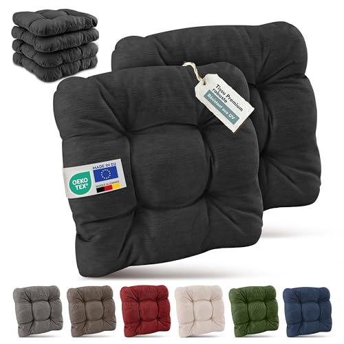 Beautissu Premium Set de 6 Galette Chaise Jardin Extérieur 40x40 cm Anthracite – 8 cm Épaisseur Coussin Siège Robuste & Résistant aux UV Coussin Fauteuil...