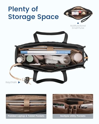 LOVEVOOK Laptop Bag for Women, Lightweight Puffer Tote Bag fits 17.3 inch Computer, Large Quilted Puffy Work Purse, Professional Business Office Briefcase Handbag, Black4