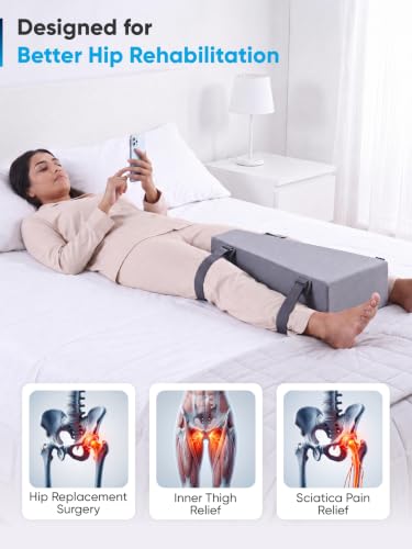 Image of FOVERA Hip Abduction Pillow for Hip Replacement Surgery, High-Resilience Foam Leg Support Wedge to Help Prevent Dislocation, Adjustable Straps, Breathable Cover, Post-Surgery Recovery Support