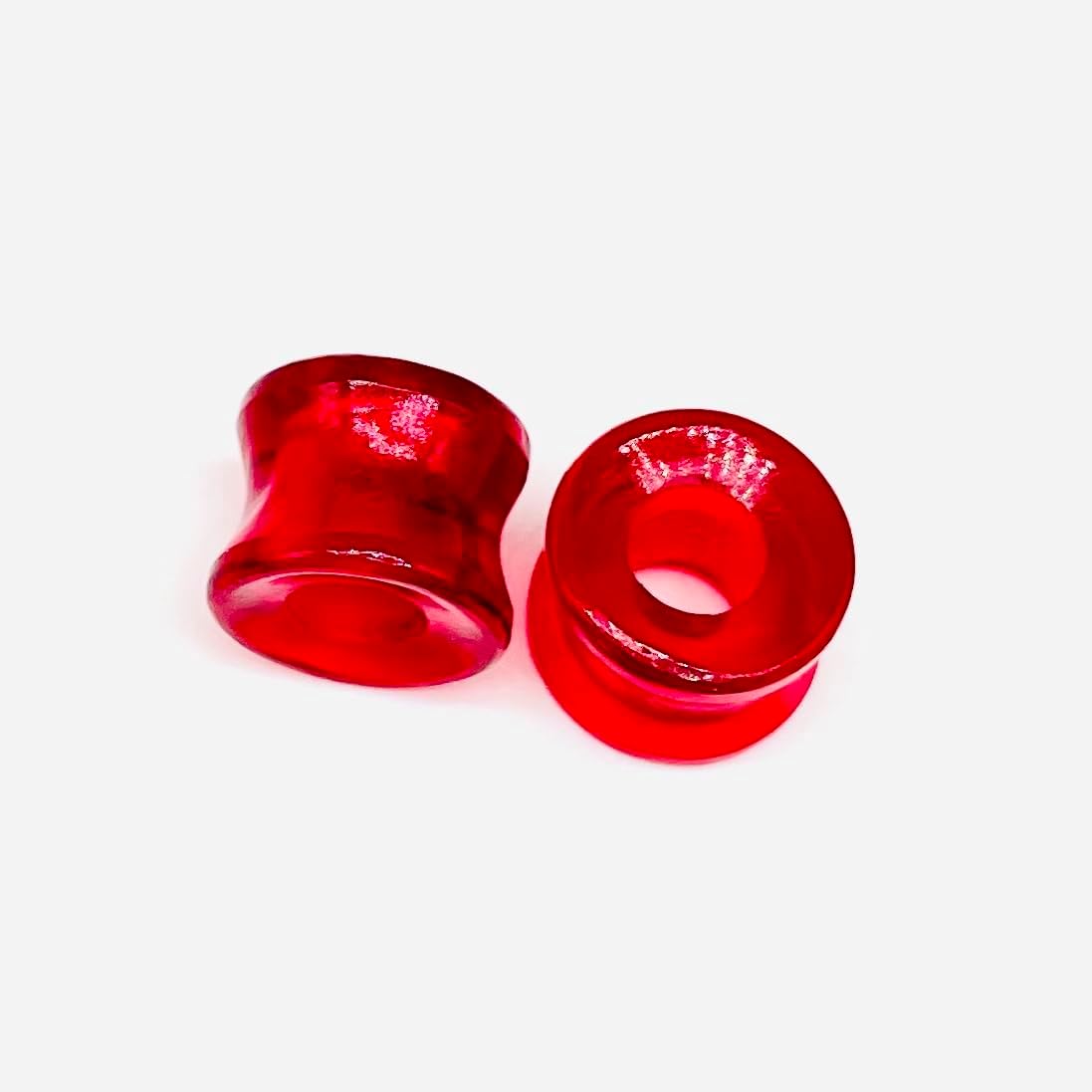 Red Ruby Glass Stone Double Flared Ear Tunnels Plugs | Handmade Body Piercing Jewelry | Smooth Polished Gauges for Stretched Ears