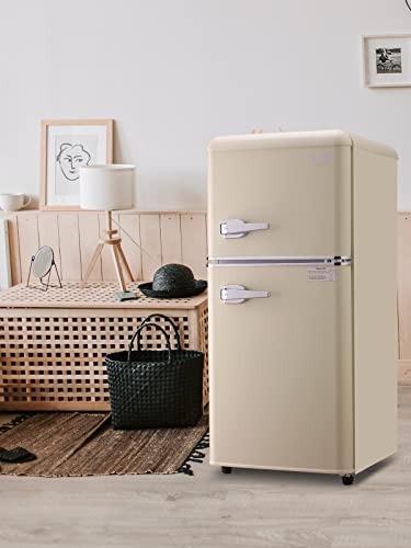 Krib Bling Compact Refrigerator 2 Door Mini Fridge With Freezer, 3.5 Cu Ft Mini Refrigerator With Removable Glass Shelves Small Drink Food Storage Cooler For Office, Dorm, Apartment, Cream #TOP5