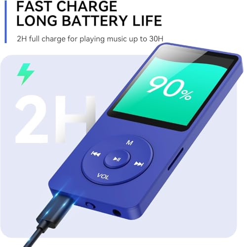Image of Cason 16GB Mini MP3 Music Player with Bluetooth 5.4, Video Playback & Voice Control Earphones,Pocket-Sized MP3 Player for Music,Voice Recording,FM Radio -Expanded Up to 128GB (Blue)