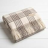 Manta de sofá o Viaje Lana Merino Cuadros Beige. Artesanía de Grazalema