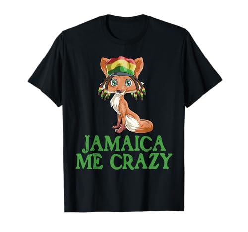 Jamaican Me Crazy Flag Fox Camiseta de pelo divertido Reggae regalo Camiseta