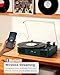 Vinyl Record Player with Built-in Stereo Speakers & USB Recording, Belt-Drive Vintage Portable Bluetooth Turntable Supports 3 Sizes 3 Speeds Records with RCA Output, Auto-Stop, Dark Green