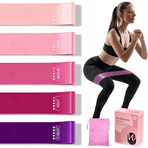 Resistance Bands, 5 Pieces Exercise Bands, Pink Elastic Bands,Stretch Bands for Exercise Workout Bands, for Indoor Fitness, Leg Strength Training, Reh