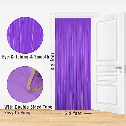 Image of GOER 3.2 ft x 8.2 ft Metallic Tinsel Foil Fringe Curtains Party Photo Backdrop Party Streamers for Birthday,Graduation,New Year Eve Decorations Wedding Decor(4 Packs,Candy Purple)
