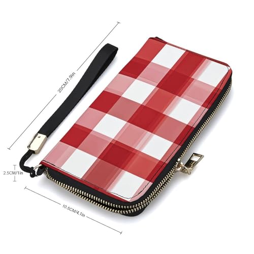 Red Checkered White Squares Wristlet Long Wallet Womens Purse Zip Clutch Large Capacity Leather Purse Credit Coin Purse2