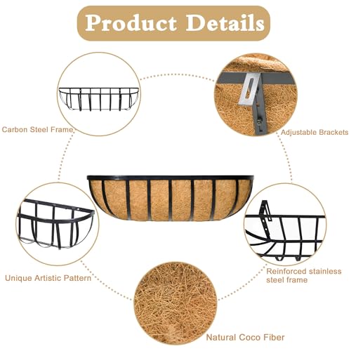 XXFBJNMD Window Box Railing Planter with Coco Liner 4 Pack 16 Inch Metal Hanging Flower Planter Deck Railing Planters Boxes for Balcony Outdoor Plants Fence Porch Patio by XXFBJNMD - Used condition - Image 5