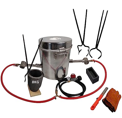 LSMIITTH 8KG(17.6LBs) Metal Melting Furnace Kit with Crucible Tongs, Dual Burner Smelting Furnace with Crucible for Melting Copper Aluminum Gold Silver