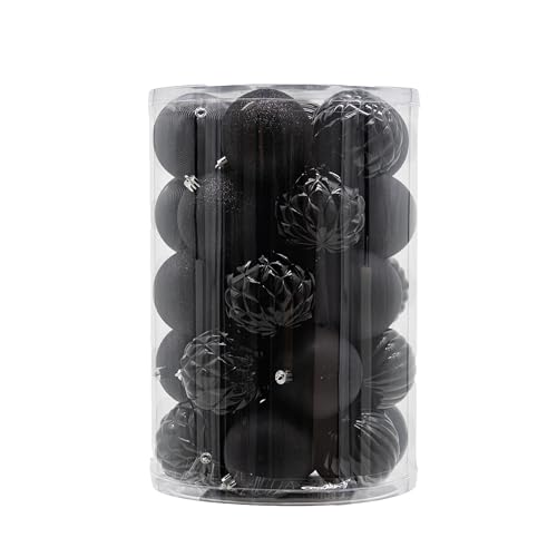 Kunststoff Weihnachtskugel schwarz 1 Set - 34 Stück Ø 8cm Deko Kugel Christbaumschmuck Mix Glitzer Matt Gemustert Glänzend