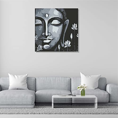 Image of RANGOLI 100% Cotton Stretched Canvas Painting 400 GSM, Framed Modern Art Lord Buddha Canvas Abstract Wall Art for Living Room, 3D Paintings for Wall Decor (24 x 24 Inch With Frame)