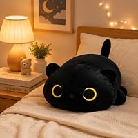 SNOWOLF Nette Katze Plüsch Umarmung Kissen Gefüllte Tiere Spielzeug, Kawaii Plüsch Spielzeug Super Soft Cartoon Wurf Kissen für Mädchen Jungen Brithday Geschenk (50cm, Schwarz) – Ansicht 4