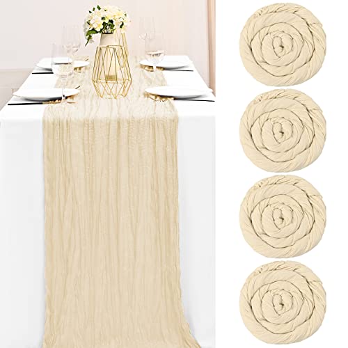 Käsetuch Tischläufer 4 Stück Pack Beige Rohe Baumwolle Tischflagge Transluzent Tischflagge Tüll Tischdecke 13 Fuß Bohemian Stil Land Dekoration Küche Hochzeit Urlaub Party Zubehör Beige 400cm Cover