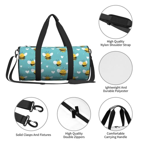Cute Bee Heart Print Travel Duffle Bag, Sports Gym Bags for Women Men, Carry On Weekender Overnight Personal Item Travel Bags4