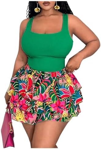SOLY HUX Women's Plus Size 2 Piece Summer Vacation Outfits Floral...