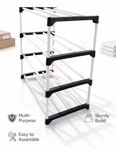 Image of Book Self - 4 Cases Portable Book Shelf, Kids Books Racks for Home Plastic, Bookshelf for Home, Book Shelves, 4-Tier Book Stand, Organizer, Rack for Study Room /Library, Storage Organizer Bookcases