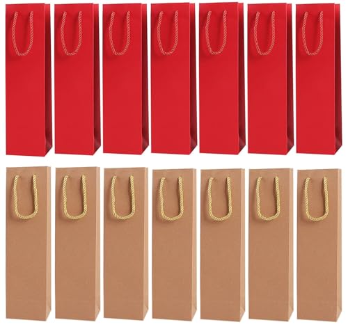 Sacchetto Regalo per Vino, 16 Pezzi Sacchetti Porta Bottiglie di Vino in Carta Acchetti Regalo per Vino Premium con Manici Sacchetto Vino per Natale, Matrimoni, Anniversario, Feste