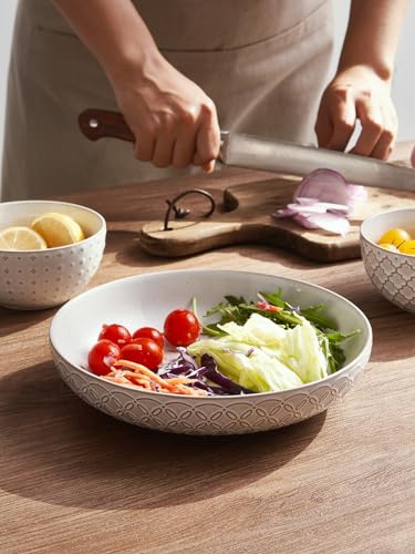 DOWAN Pastateller Groß Tief 4er Set, Ø 21,5 cm Porzellan Suppenteller Tief, Pastaschale Rund, Klassische Nudelteller, Bowl Teller Keramik für Pasta, Nudeln, Suppe, Salat-Vintage-weiß