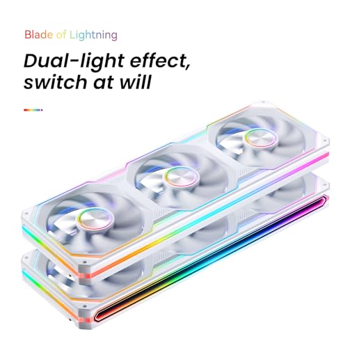 Image of JONSBO XA360WR (Reverse) PC Fan,Reverse Blade Silent Computer Fan, Dual-Light Effect, Switch At Will,All-in-One, Single Frame Unit with3x120mm ARGB Fans,1800RPM,28MM Thick,White