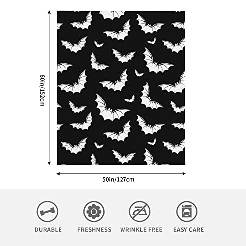 Doinbee Cute Bat Blanket Retro Halloween Bats Goth Flannel Blanket Black And White Funny Gothic Throw Blankets Bedding Soft Warm Fluffy Fleece Blanket For Sofa Chair Bed Office Home Party 60"X50" #TOP4