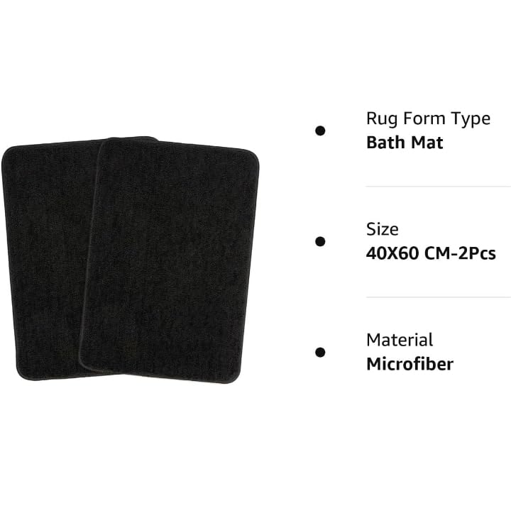Image of Shree JEE Home Solid Microfibre Bathroom Mat Soft and Non-Slip Mat for Kitchen Door and Bedroom (40x60cm) Pack of 2 (Black)