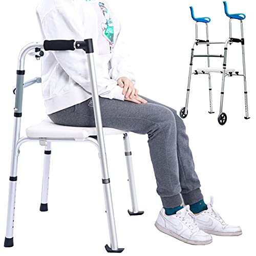 折りたたみ歩行器 歩行器 歩行器 高齢者用歩行器 軽量、ポータブルアルミニウム製直立歩行器/シート付き高齢者用モビリティ歩行器、障害者高齢者直立姿勢歩行器、荷重330ポンド Thoughtful