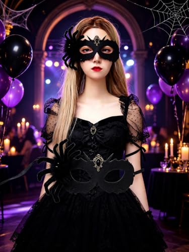 ChayWillow Halloween Black Spider Masquerade Half Eye Mask - image 7