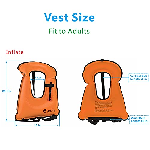 SOLY Inflatable Snorkel Vest Adult, Snorkeling Vest Adjustable Light Snorkeling Jackets for Diving Low Impact Water Sports Safety for 66-220 lbs(Orange Adult) - image 4