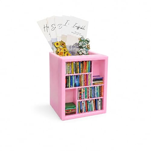 VDFZHL Bookmark Holder Mini Bookshelf for Book Lovers, Decorative Bookmark Display with 100 Mini Books, Small Anxiety Bookshelf, Bookish Gifts and Bookish Items for Reading Nooks (Pink)