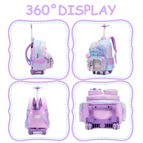 Rolling Backpack with Wheels for Kids Back to School Supplies Set Bookbag Schoolbag with wheels for Girls with Lunch Box3