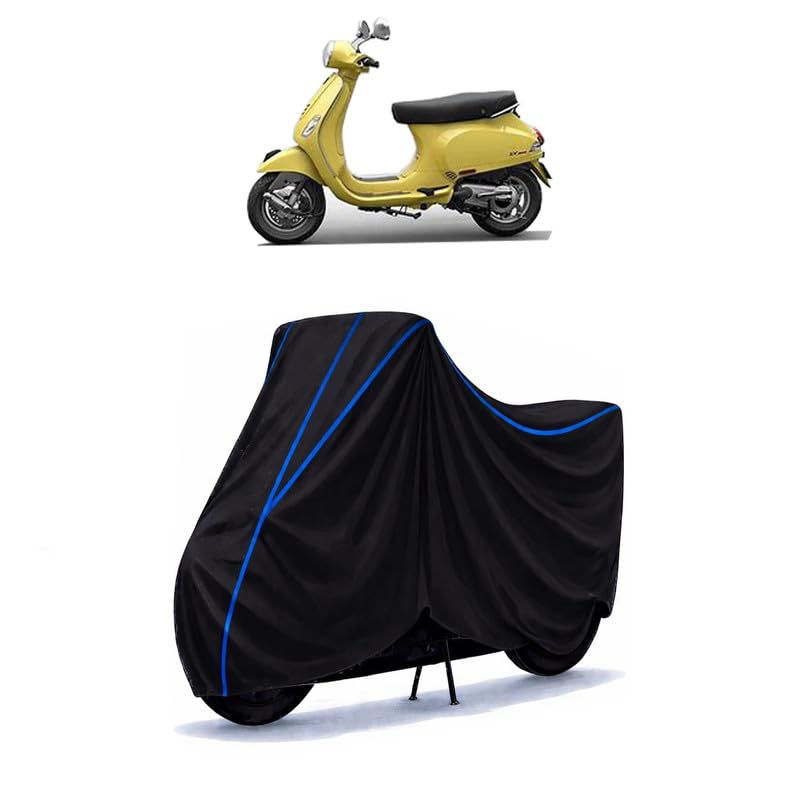 Image of Scooty Cover Water Resistant for 125 | Universal Scooter & Bike Cover | Heavy Duty UV Protection | Dust, Rain & Scratch Protection | Elastic Fit All Weather Indoor Outdoor | Black with Blue Piping