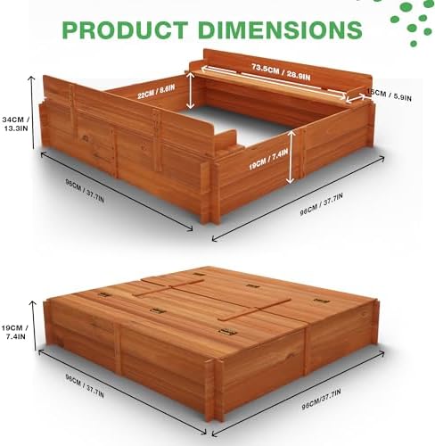 Big Game Hunters Sand Pit | 96 x 96 Square Wooden Sandpit with Lid | Outdoor Sandpit with Fold Out Lid that Becomes Seats for Children | Wooden Kids Toys