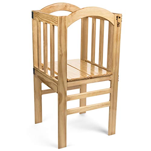Image of True Tot Toddler Tower - Folding Montessori Kitchen Stool for Children | Safety Rail & Non-Slip Rubber Feet | Adjustable Height | Solid Wood Construction Supports up to 100 lbs | Foldable for Storage