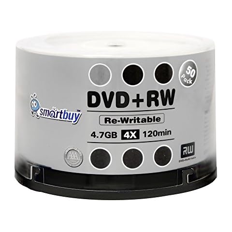 50 Pack Smartbuy Blank DVD+RW 4X 4.7GB 120Min Branded Logo Rewritable DVD Media Disc Cover