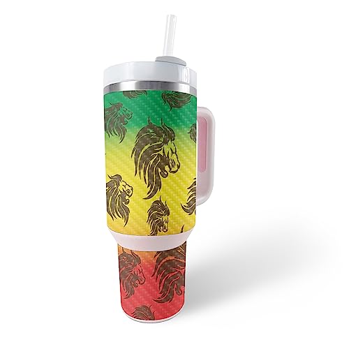 MightySkins Carbon Fiber Skin Compatible with Stanley The Quencher H2.0 FlowState 40 Oz Tumbler - Rasta Lion | Protective, Durable Textured Carbon Fiber Finish | Easy to Apply