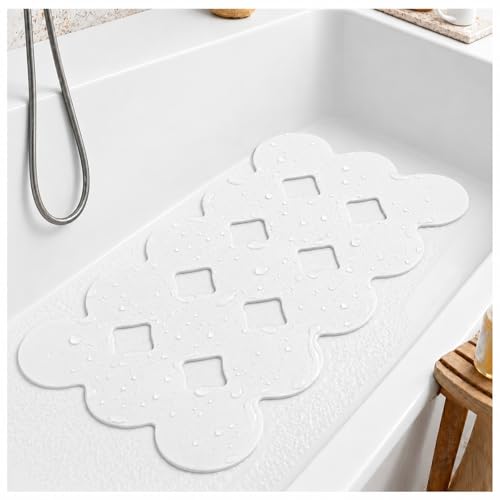 Image of Webos Patented Non Slip Bathtub Mat Shower Bath Mats with Strong Suction Cups Superior Grip&Drainage Soft Heavy Duty Natural Rubber Bath Mat for Inside The tub (White, 28x16 inch)
