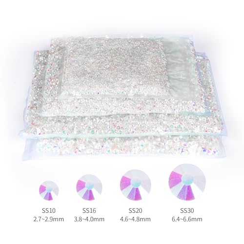 Image of 2000PCS Transparent AB Rhinestones Bulk, Flat Back Crystal Glass Stone Round Gems,SS30, 6.4-6.6mm