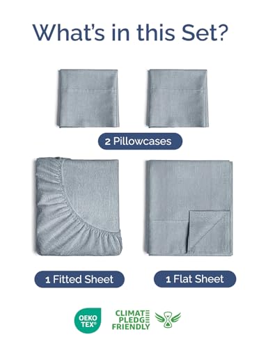Image of Extra Deep Twin Sheet Set - 4 Piece Breathable and Cooling Sheets - Hotel Luxury Bedding for Women, Men, Kids & Teens - Easy & Secure Fit - Soft and Wrinkle Free - Extra Deep Pockets - Heathered Blue