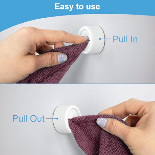Teouuas 4 Stück Geschirrtuchhalter, Runden Handtuchklemme Ohne Bohren, Selbstklebende Geschirrhandtuchhalter, ABS Handtuchhaken Runden Handtuchklemme für Bad, Küche, Haushalt (Weiß)