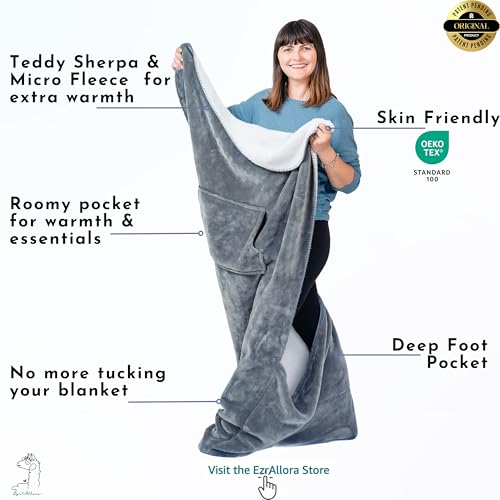 Original Patented Premium Foot Pocket Blanket, Capa Doble Estándar (Gris) miniatura 2